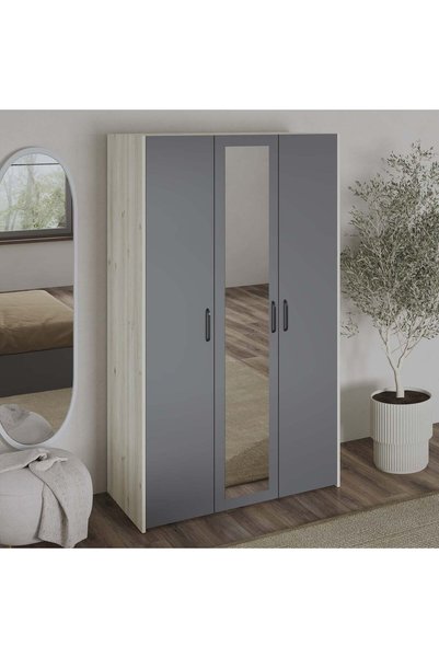 haaus.ro Dulap haaus Malmo, 3 Usi, Stejar Alb/Antracit, 120 x 52 x 200 cm