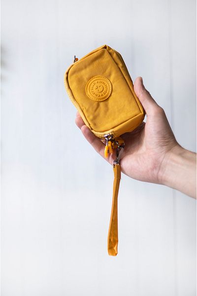 İMAKS Mini Size Crinkle / Clinkir 3 Zipper Wristlet/Shoulder Strap Bag Coin Purse Mustard Yellow 3032