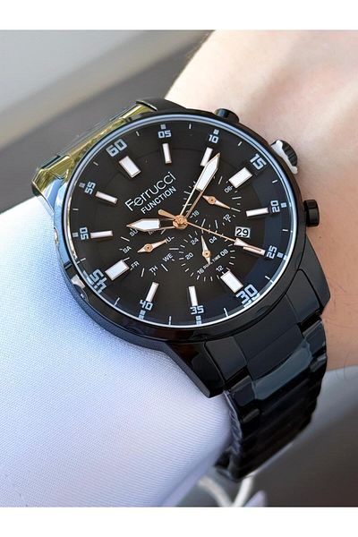 Ferrucci Men's Functions Active Black Color Metal Cord Wrist Watch