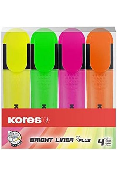 Mena Rise Şirinshop Tm36140 Set of 4 Markers Bright Liner, Yellow/Green/Orange/Pink 1108107