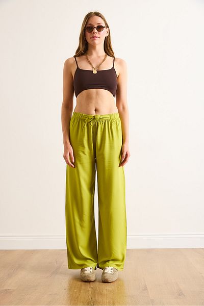 Olalook Γυναικείο παντελόνι με ζώνη Lime Woven Viscon Palazzo PNT-19000169