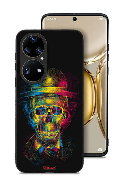 Tolwak غطاء حماية لهاتف Huawei P50 Pro بتصميم جمجمة وقبعة ملونة وفن خيالي