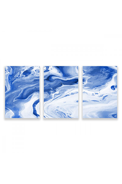 Marktna ثلاث لوحات قماشية مودرن بتصميم رسم تجريدي مع برواز فضي مجوف