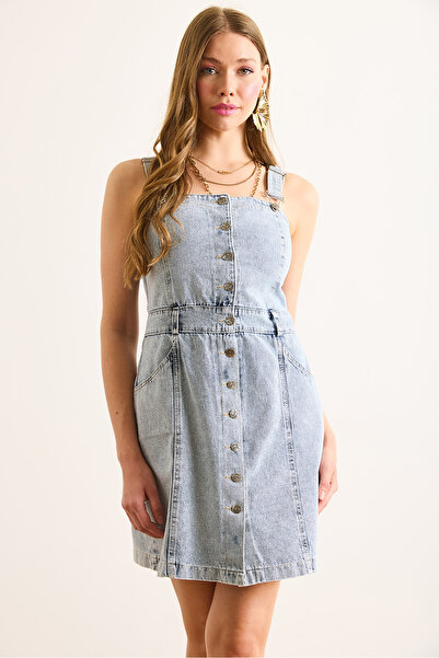 Olalook Rochie de damă albastru deschis mini buzunar denim ELB-19002482