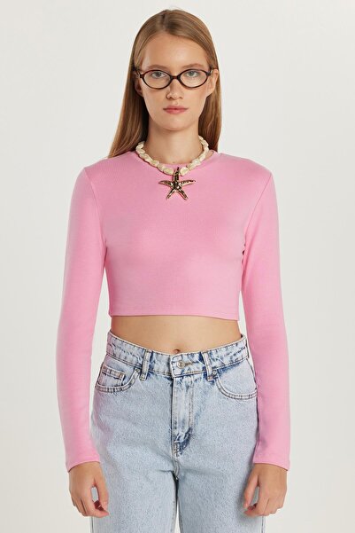 Tudors Women's Slim Fit Modal Fabric Cotton Crew Neck Pink Blouse