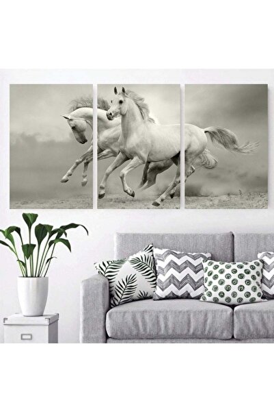 Marktna ثلاث لوحات قماشية أحصنة مع برواز بني مجوف