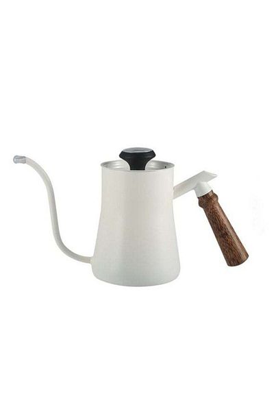 COOYA 550ml Coffee Kettle with Thermometer,Stainless Steel Tea Kettle with Wood Handle(White)