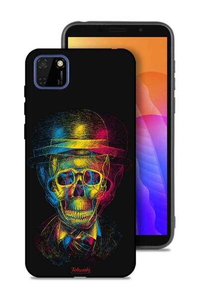 Tolwak غطاء حماية لهاتف Huawei Y5p بتصميم جمجمة وقبعة ملونة وفن خيالي