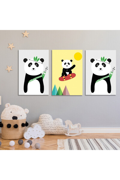 4gdran ثلاث لوحات قماشية مودرن لغرف الأطفال مع برواز فضي مجوف