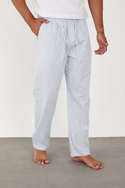 FRANKNESS JNS Men's Linen Trousers Elastic Waist Baggy Relaxed Fit