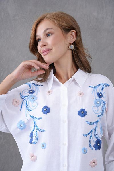 BURRASCA Embroidered Stone Linen Shirt