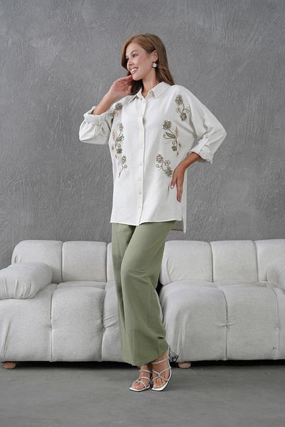 BURRASCA Embroidered Stone Linen Shirt