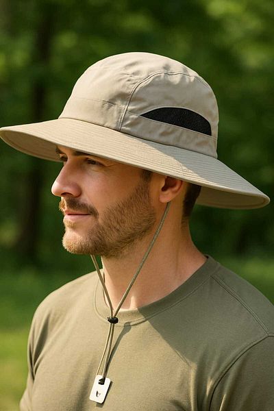 WOHOME Men's Outdoor Wide Brim Mesh Ventilation Protection Hat - Lightweight Hiking and Camping Cap