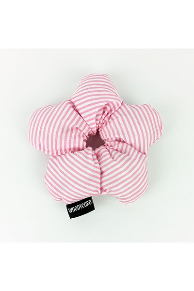 woodycord Handmade Flower Model Fluffy Scrunchie Buckle - Pink White Striped