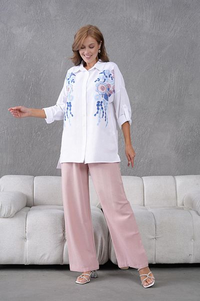 BURRASCA Embroidered Stone Linen Shirt