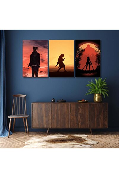 4gdran ثلاث لوحات قماشية بتصميم مسلسل Attack on titan مع برواز شامبين مجوف