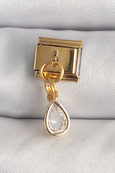 Clariss 316L Steel Gold Color Hanging Drop Zircon Stone Nomination Charm