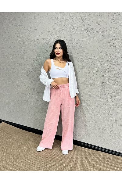 Miss Prova Waist Tie Detailed Linen Trousers Misspnt2669