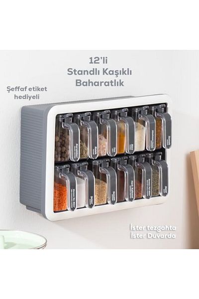 Mena Rise Diyar-Ifırsatshop 1118 12Li Stand Self Adhesive Spoon Lid Spice Rack Store