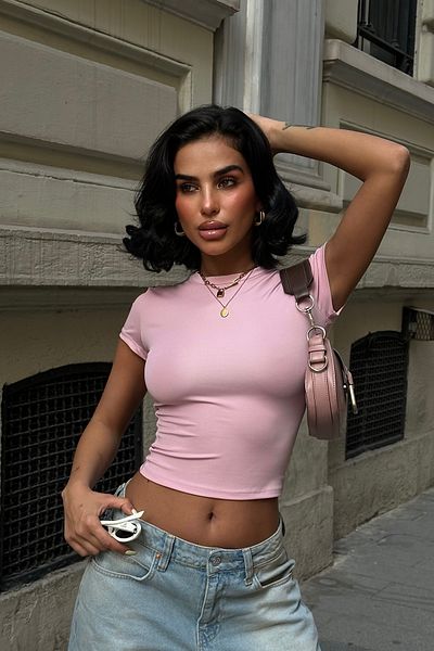 World Fashion Trends Crew Neck Basic κοντομάνικο ελαστικό σώμα