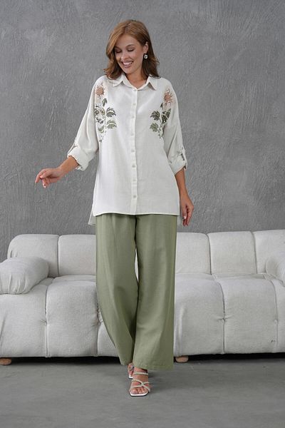 BURRASCA Embroidered Stone Linen Shirt