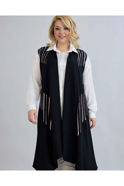 ModaMinar Women's Front Line Patterned Kristan Combed Cotton Fabric Long Vest