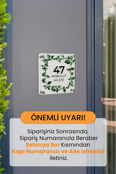 Morimora Kişiye Özel Yaprak Desenli Kapı Numarası ve Aile İsimliği