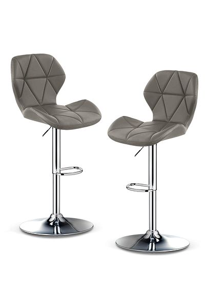Quasar & Co. Set 2 Scaune Bar,inaltime Reglabila,rotire 360°,suport Picioare, Sezut Scoica, Piele Ecologica, Gri