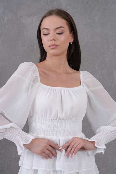 bayansepeti Women's Skirt Floor Detailed Lined Chiffon Fabric White Mini Dress 078