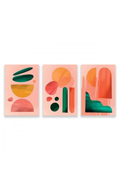 SND ثلاث لوحات قماشية مودرن بتصميم رسم تجريدي مع برواز فضي مجوف