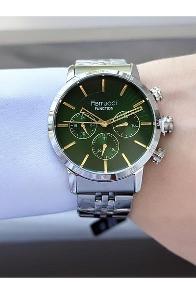 Ferrucci Men's Green Dial Metal Band Wrist Watch