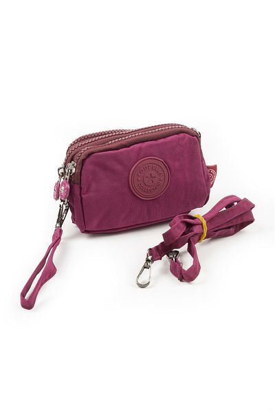 İMAKS Mini Size Crinkle / Clinkir 3 Zipper Wristlet/Shoulder Strap Bag Coin Purse Claret Red 3032