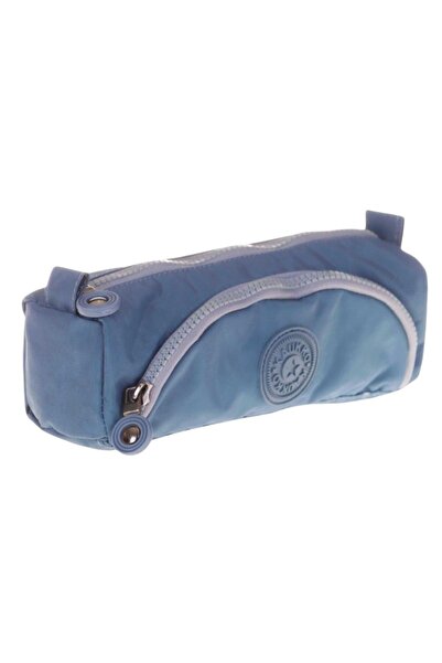 KAUKKO حقيبة أقلام رصاص من القماش المجعد باللون الأزرق مكونة من قسمين - K2517