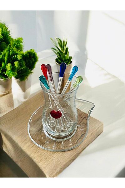 nazarboncuğu Colored Glass Handmade Tea Spoon Set of 6
