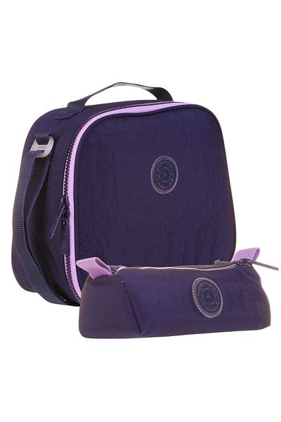 KAUKKO Thermal Insulated Lunch Bag and Pen Holder Set - Navy Blue Purple - Girl - Crinkle Fabric