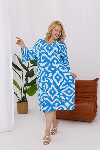Siyezen Plus Size Flared Sleeves Cotton Dress