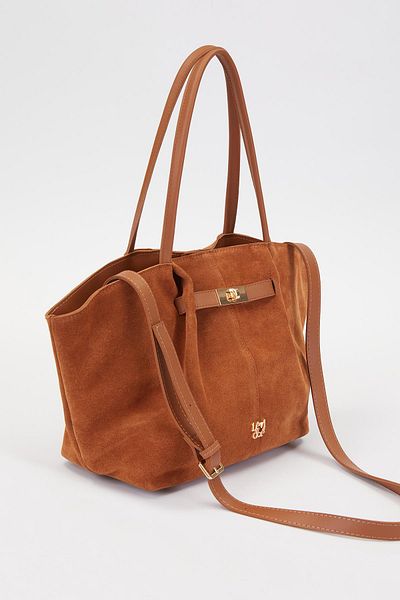 Levidor Suede Snap Fastener Handbag Brown