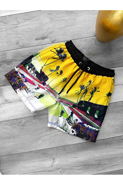 dehaine Men's Beach Pants, Printed, White, 12551