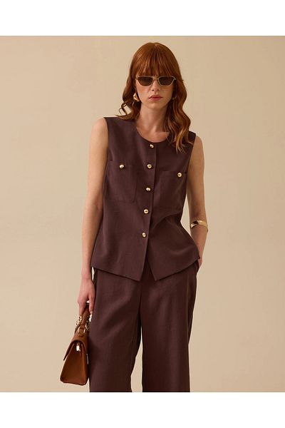 SEÇİL Women's Buttoned Pocket Detailed Vest - Brown