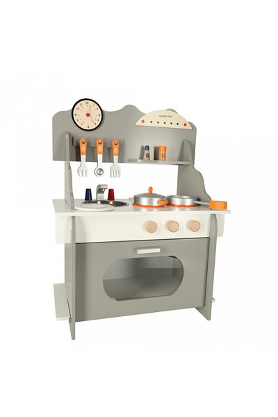 Ikonka Wooden children's kitchen MDF with large oven Grey
