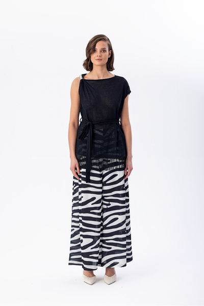 Berr-ın Patterned Wide Leg Satin Trousers Black