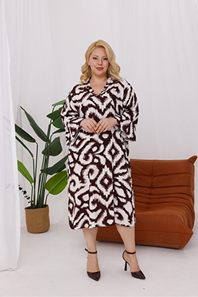 Siyezen Plus Size Flared Sleeves Cotton Dress