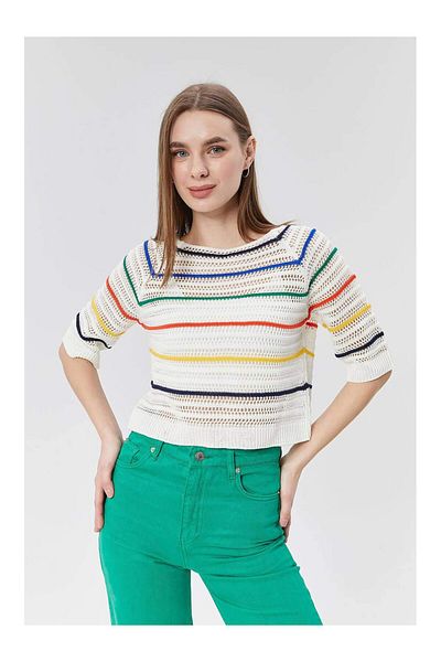 Coral Colorful Striped Laser Knitwear Bone