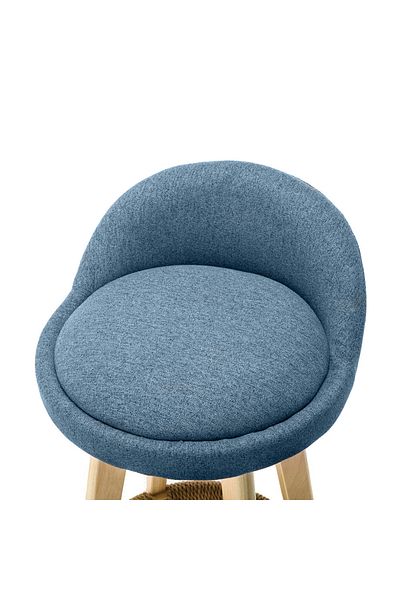 Quasar & Co. Bar stool, 360° rotating, high, upholstered, suitable for kitchen, 37x37x80cm, wood/textile/sponge, blue