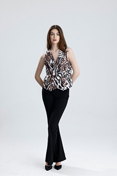 Sense Flighter Pocketed Sequence Long Evening Vest |   Ylk35892 Tiger