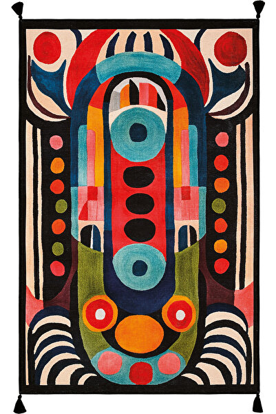 Cool Halı Lumina Renkli Soyut Desen Dekoratif Halı Püsküllü Makinede Yıkanan ...