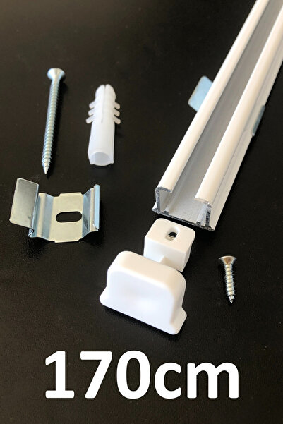 İzen Tek Kanallı 170cm Beyaz Alüminyum Ray (19mm) Tekli Korniş + Metal Portray