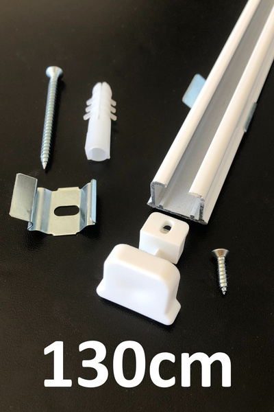 İzen Tek Kanallı 130cm Beyaz Alüminyum Ray (19mm) Tekli Korniş + Metal Portray