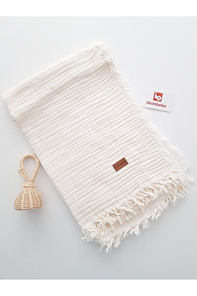 ib ilkimbebe بطانية طفل مزدوجة الطبقات من الموسلين المزخرفة بالشراشيب 120x120