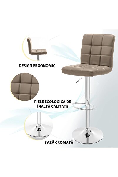 Quasar & Co. Bar stool, adjustable height, swivel, footrest, suitable for kitchen, eco-leather, beige